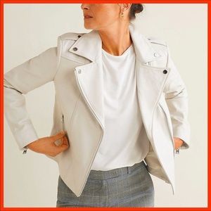 MNG Mango white genuine sheep leather jacket
